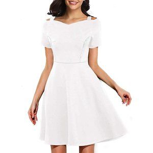 white cold off shoulder sweetheart midi dress